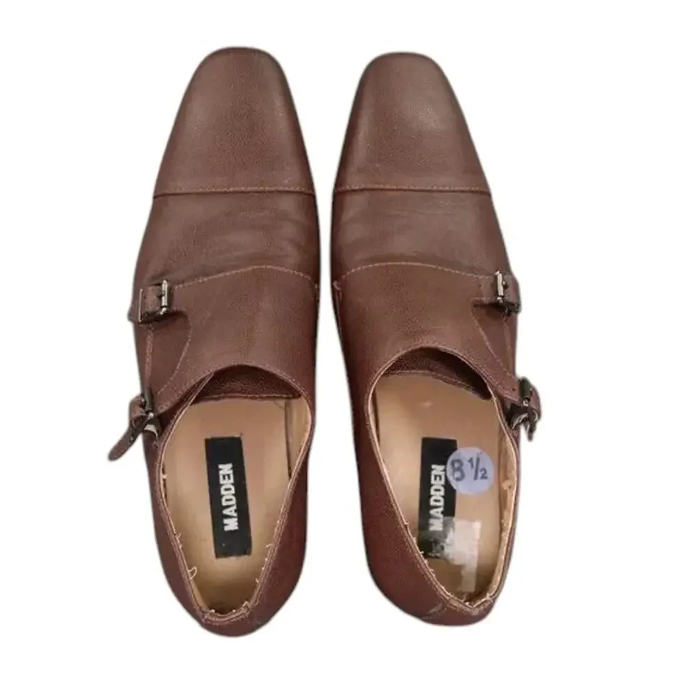 Madden Shoe Men 8.5 Oxford Double Monk Strap Buckle Cap Toe Classic Formal Brown